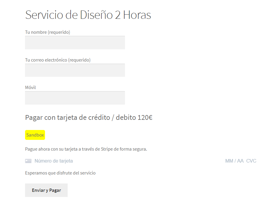 Form with payment through Stripe